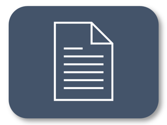 Symbol eines weißen Dokuments mit Textzeilen auf einem dunkelblauen rechteckigen Hintergrund mit abgerundeten Ecken.